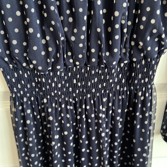 KATE & Lily Navy Blue‎ Polka Dot Long Sleeve Sheer Midi Dress Size 8 - Picture 5 of 11